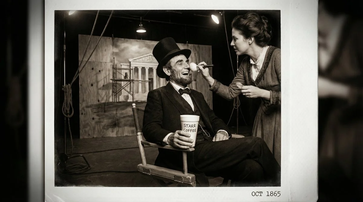 Fotografía Polaroid de Abraham Lincoln riendo, tomada entre bastidores en 1865.