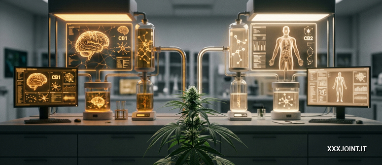 Immagine interna editoriale che mette a confronto THC e CBD come due percorsi diversi a partire dalla stessa origine