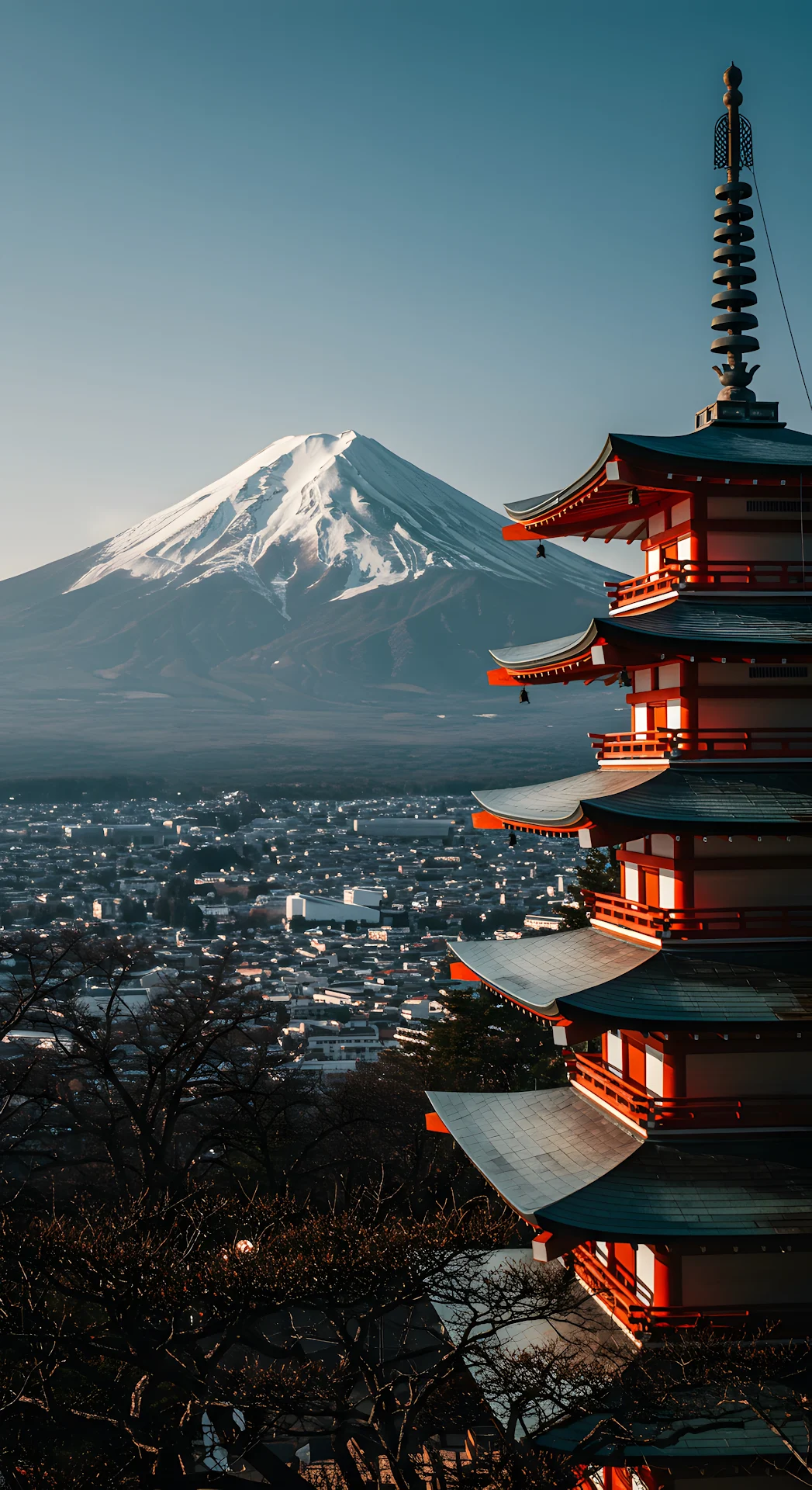 Chureito Pagoda Overlooking Fujiyoshida and Mount Fuji - Free 4K mobile Wallpaper