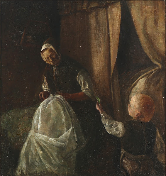 En dreng rækker sin bedstemor en grøn ært 1881