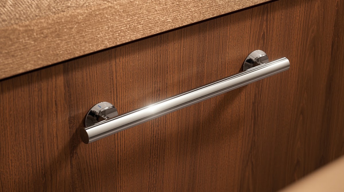 How to Pair Chrome Hardware With Warm Wood Cabinets - small apartment chrome furniture measured beside warm wood storage