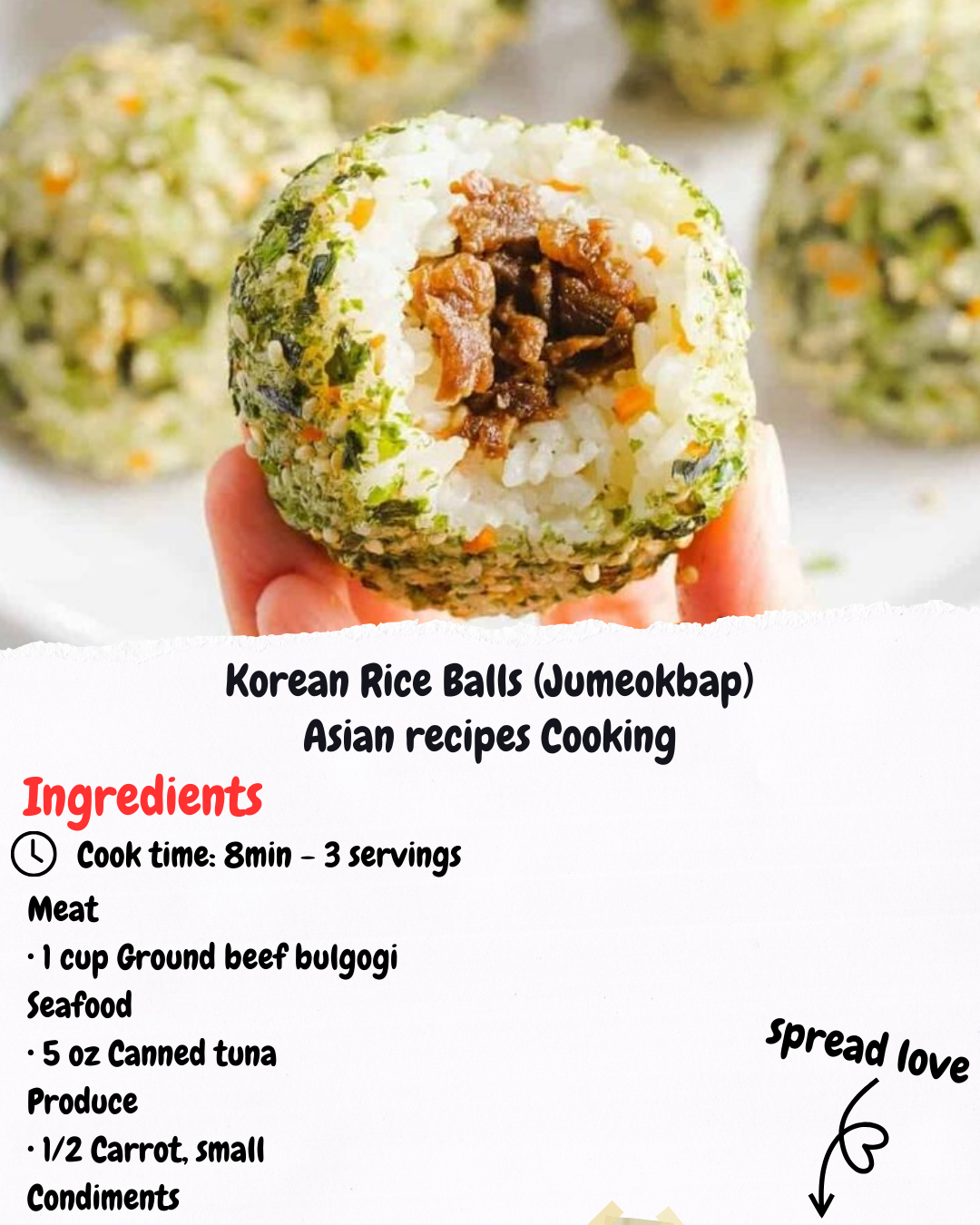 Korean Rice Balls (Jumeokbap 주먹밥) Asian recipes Cooking