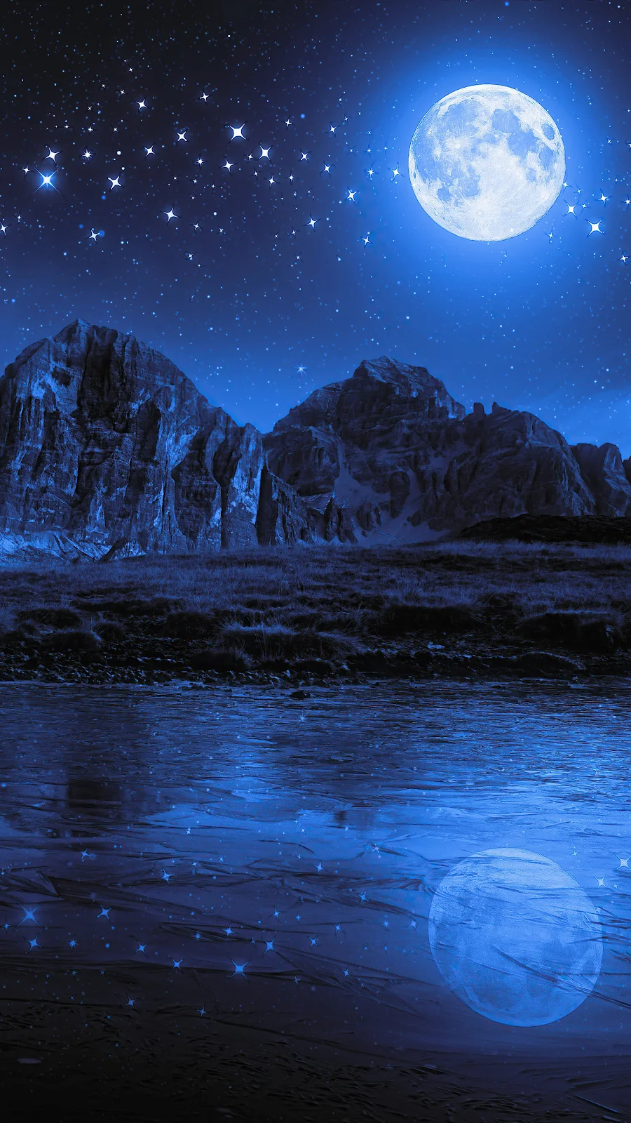 Night Beach Moon Stars Landscape Mountains 4K iPhone Wallpaper Background [2160x3840] Free Download