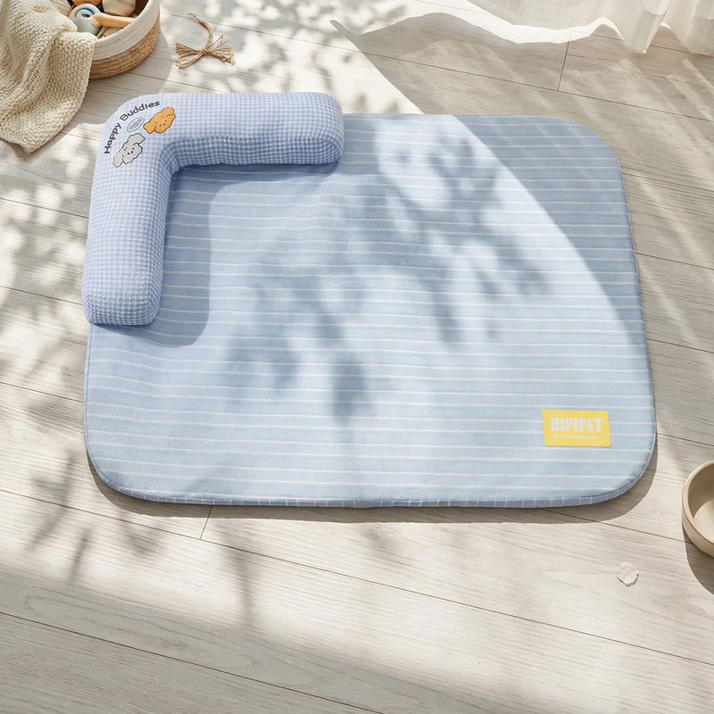 Pet sleeping bed with neck support, breathable, removable