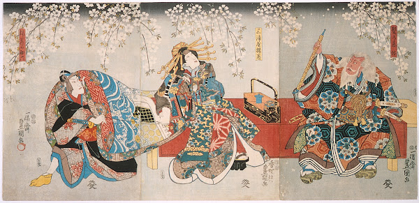 Ichikawa Kodanji IV as Hige no Ikyū Bandō Shūka I as Miuraya Agemaki and Ichikaw