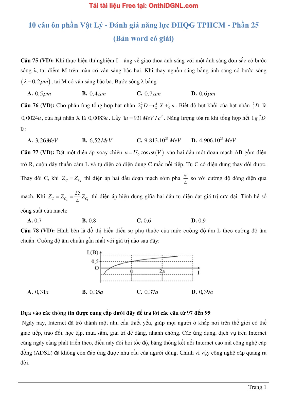 300 bài tập môn Vật Lý - Ôn thi ĐGNL ĐHQG TPHCM Phần 25