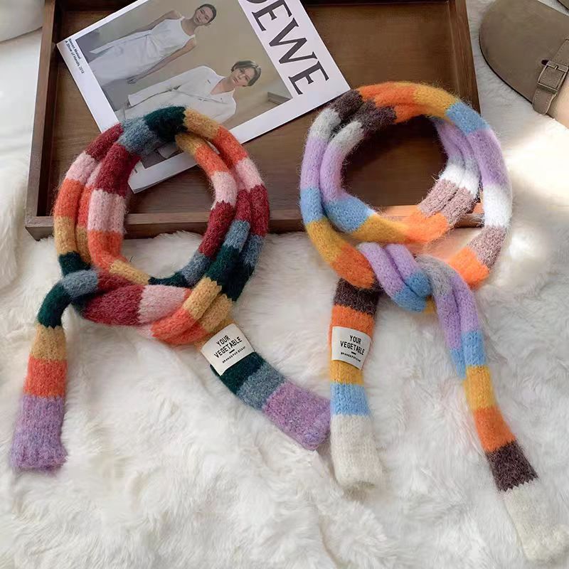 Slim scarf with color stripes, 170x10cm