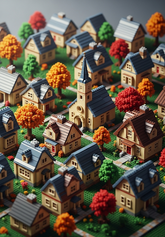 Charming Miniature Block Town in Autumn