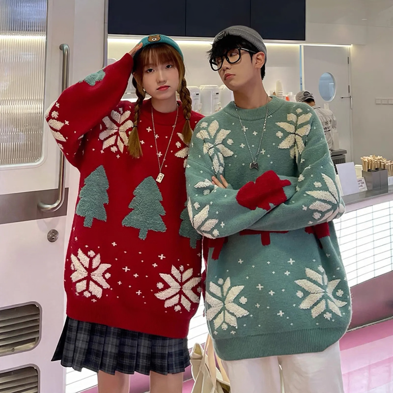 Weihnachtspullover mit Rentier-Motiv im Oversize-Look