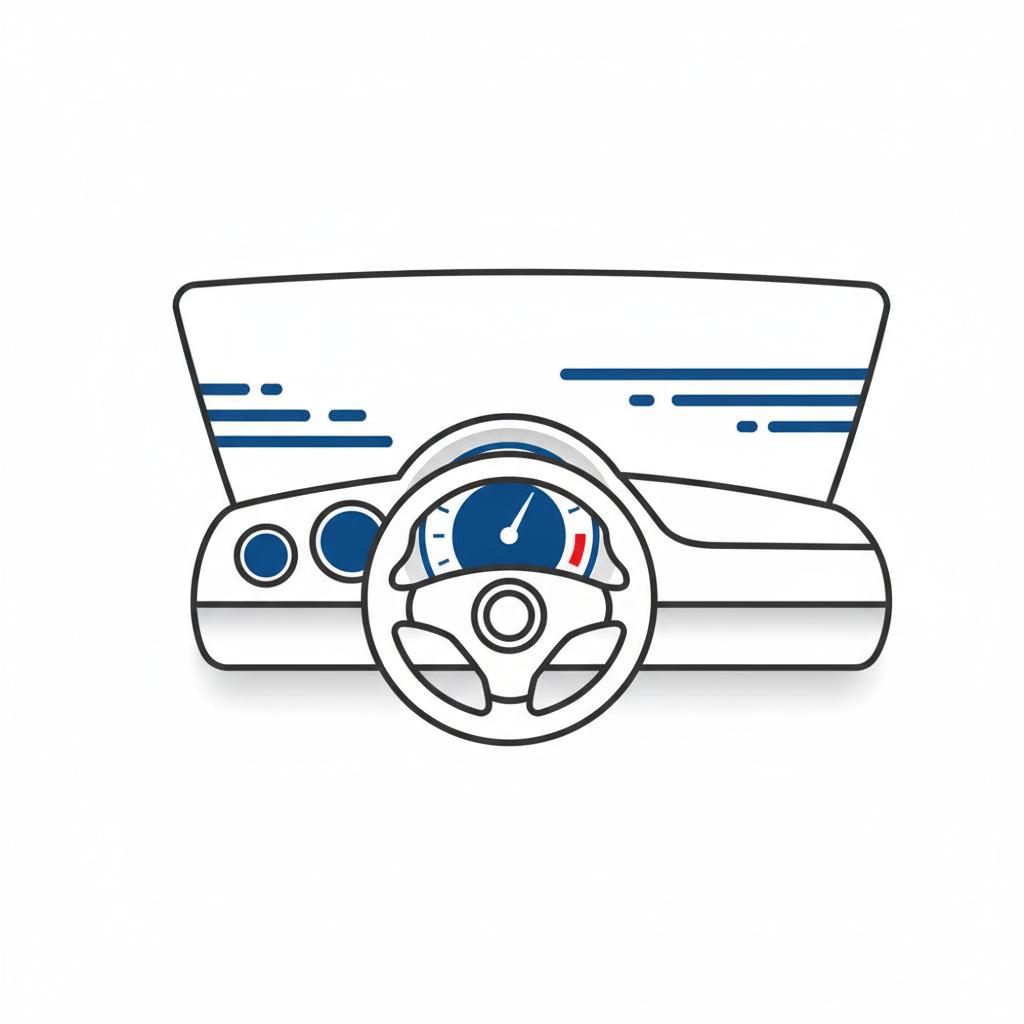 Minimalist 2D vector cabin view showing steering wheel and tachometer with subtle road motion blur outside in CarFax Deals colors nissan 370z for sale