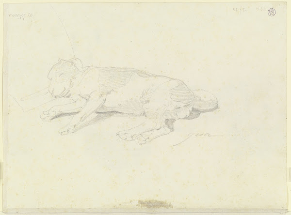 Auf der Seite liegender Hund 1825