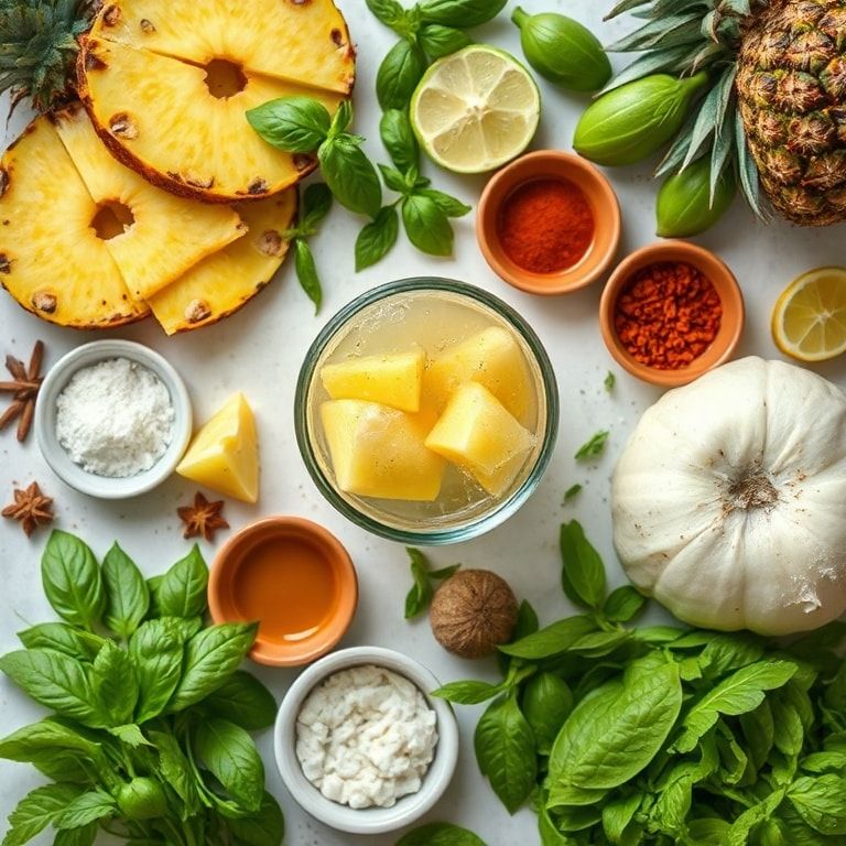 Ingredients for Refreshing Pineapple Basil Cocktail Recipe for Summer – Easy, Homemade & Quick