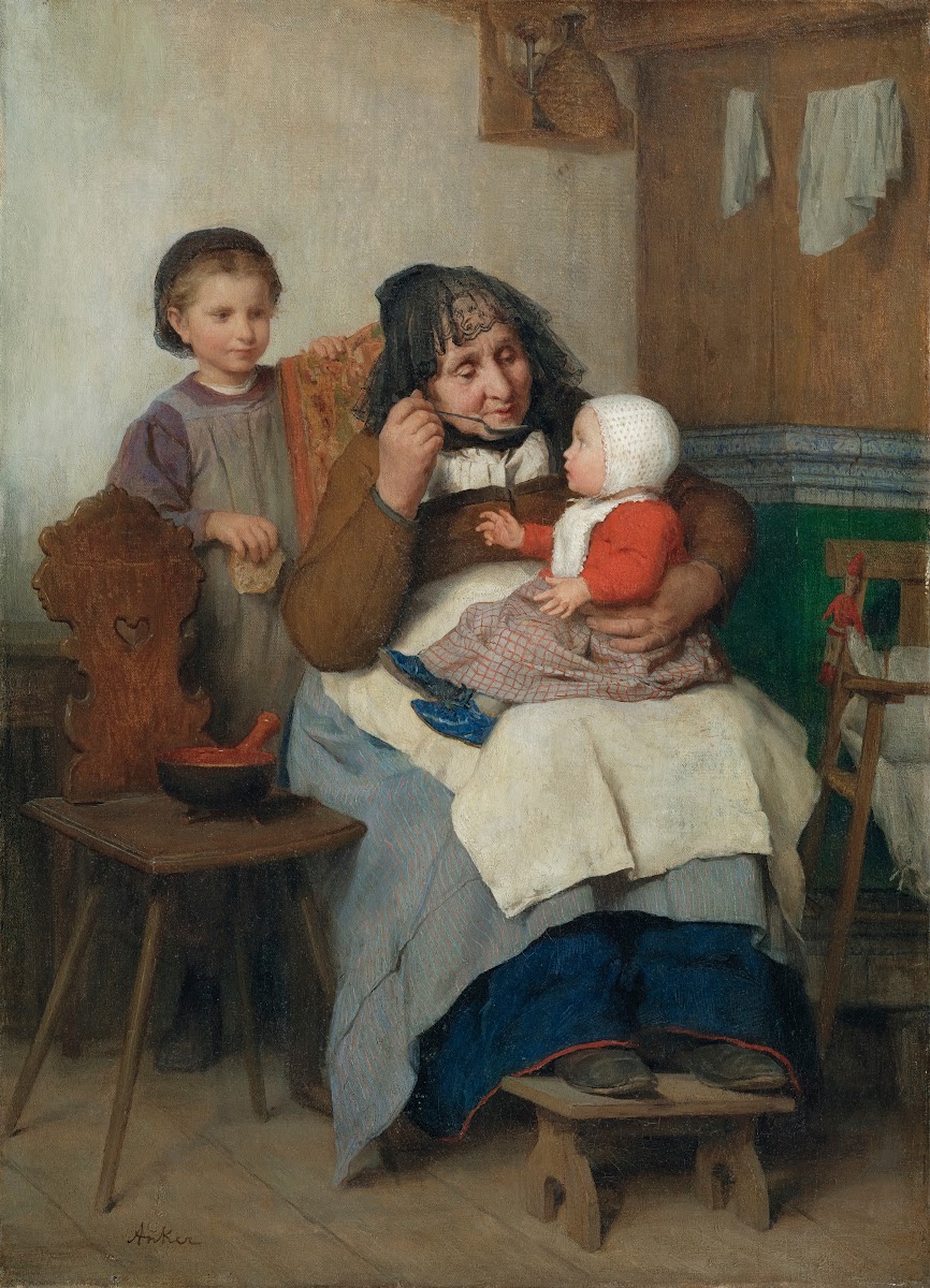 Grandmother Spooning The Soup To Her Grandchild 1868