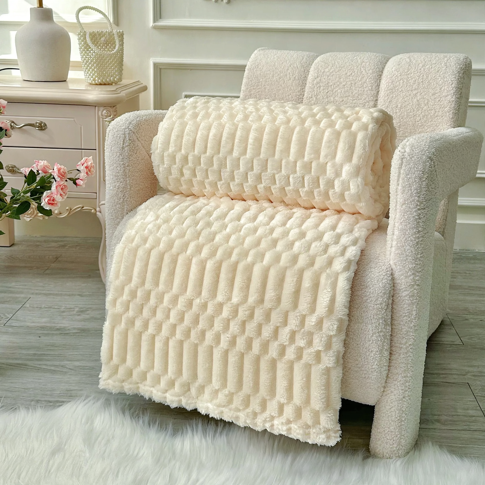 Versatile throw blanket with jacquard pattern