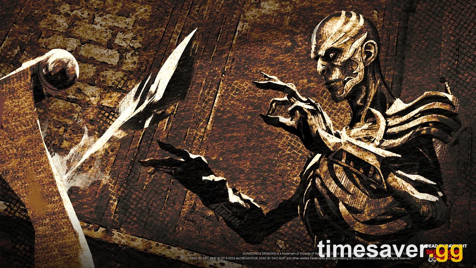 Official Dead by Daylight Dungeons and Dragons key art showing the Lich casting a spell in a stone corridor