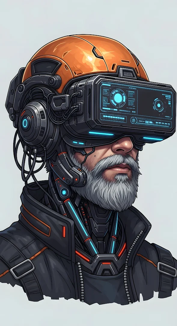 Bearded Man in Advanced Sci-Fi VR Headset