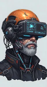 Bearded Man in Advanced Sci-Fi VR Headset