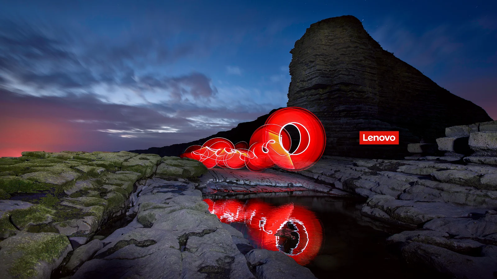 Lenovo Light Painting On Cliffs - Long Exposure Photography 2K Wallpaper (2560x1440)