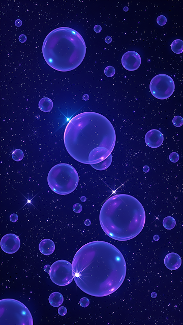 Cosmic Purple Spheres Floating in Starry Night Sky Art - Free mobile Wallpaper