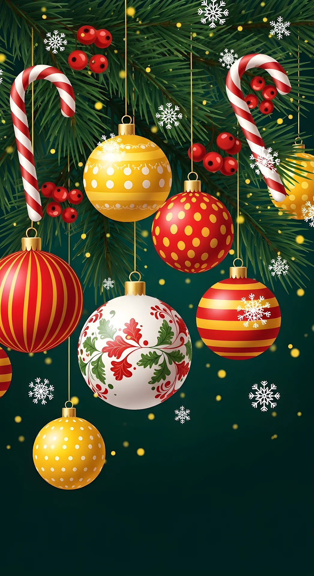 Festive Christmas Ornaments Pine Branches Candy Canes - Free 4K mobile Wallpaper