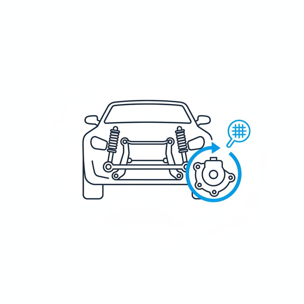 Minimalist 2D vector underbody view showing suspension components with a blue callout highlighting the water pump area porsche cayman for sale