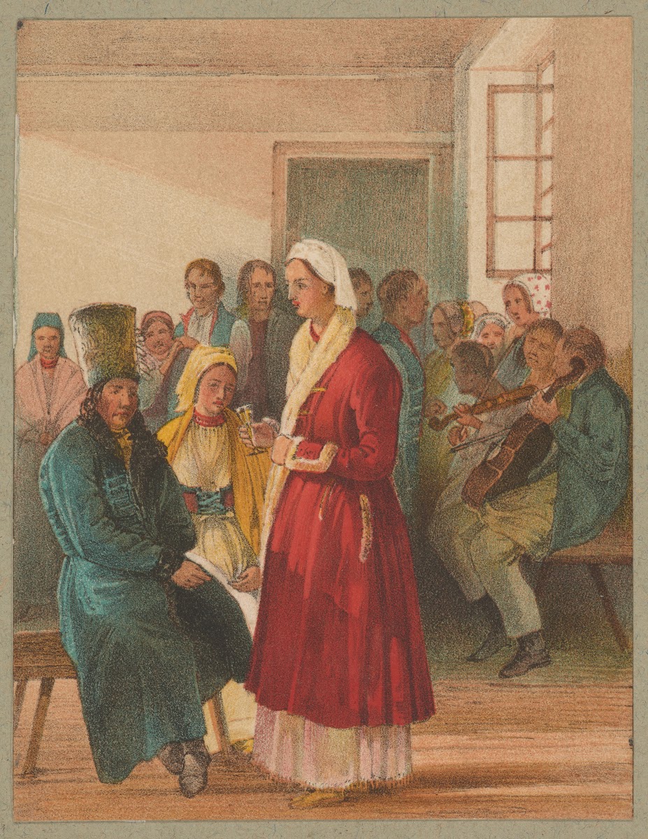 Women in festive costumes and a Nowy Targ townsman 1901