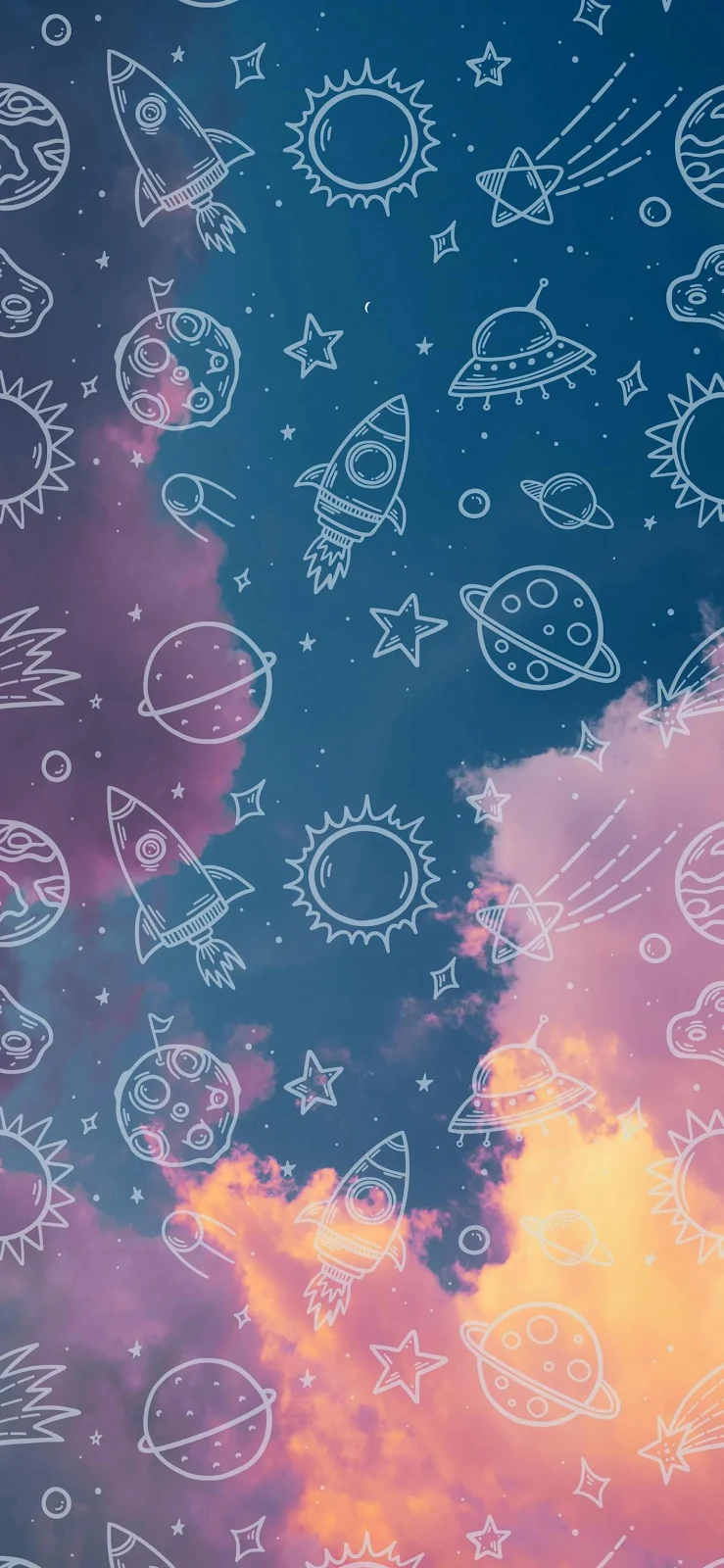 Space Doodle Cloud Pattern - Digital Illustration Full HD iPhone Wallpaper (1417x3070)