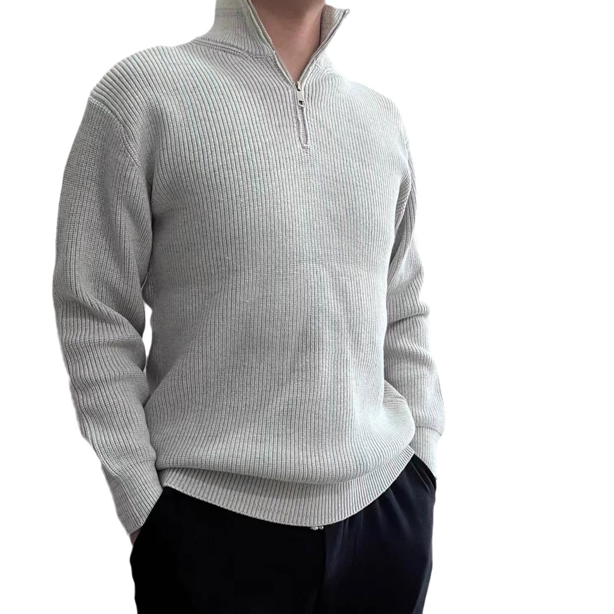 Herren-Strickpullover mit Stehkragen und Reißverschluss