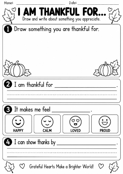 Thanksgiving Gratitude Drawing Worksheet