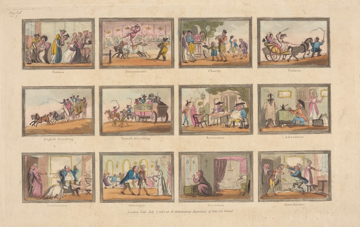 12 vignettes fashion amusement charity passion English travelling French travell