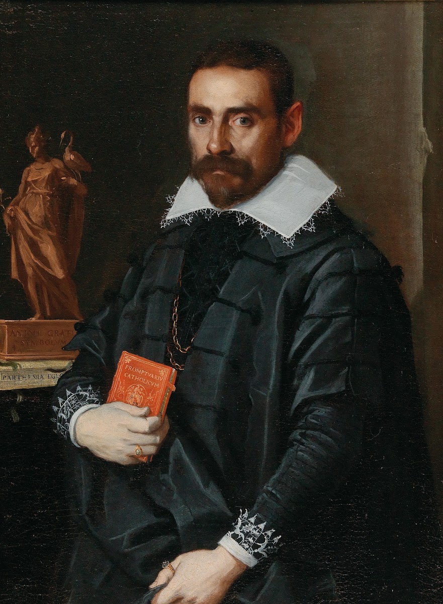 Portrait Of A Gentleman Three Quarter Length Holding A Book With A Statue In The