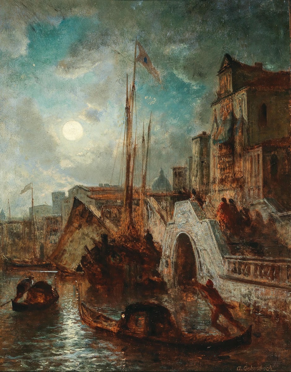 Venice A Canal in the Moonlight with Santa Maria della Salute in the Background