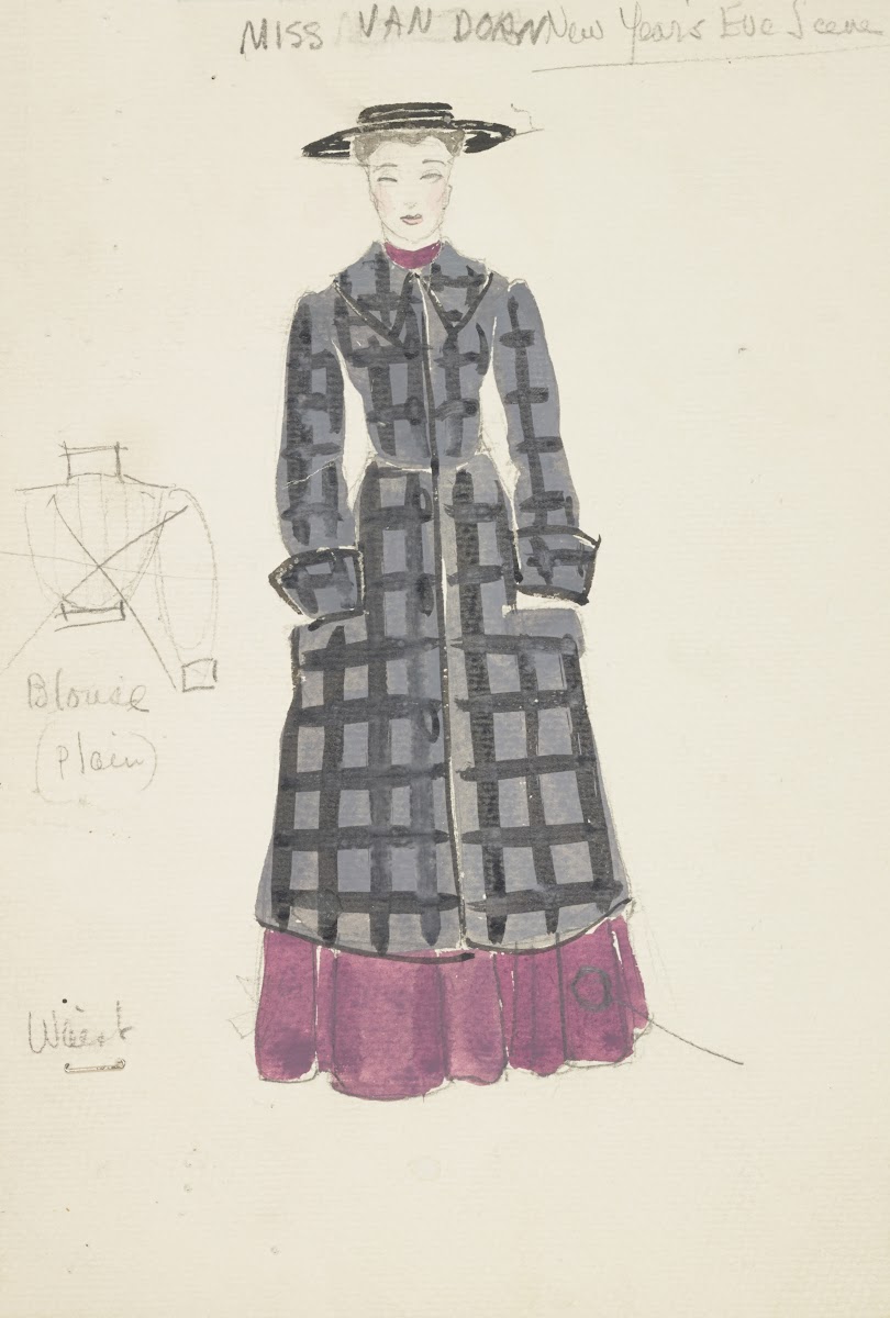Life and Death of an American Miss van Dorn checked blue overcoat purple dress b
