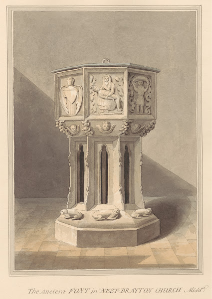 Ancient Font in West Drayton Church Middlesex 1796 1811