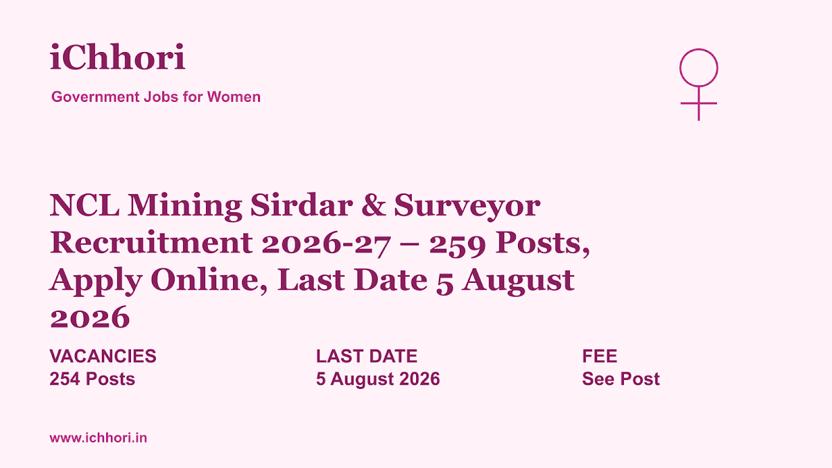 NCL Mining Sirdar & Surveyor Recruitment 2026-27 – 259 Posts, Apply Online, Last Date 5 August 2026 - iChhori