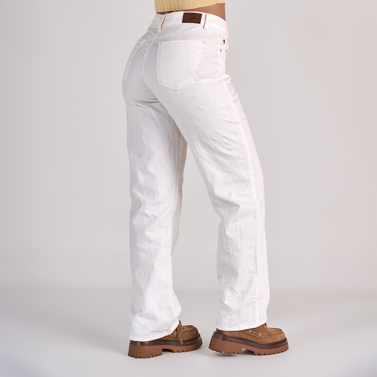 Jean straight tiro medio en denim rígido 100% algodón, color ivory - Vista 7