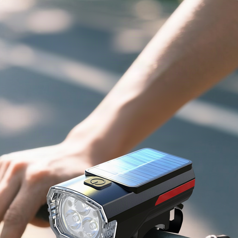 Bicycle light with solar charging and USB connection