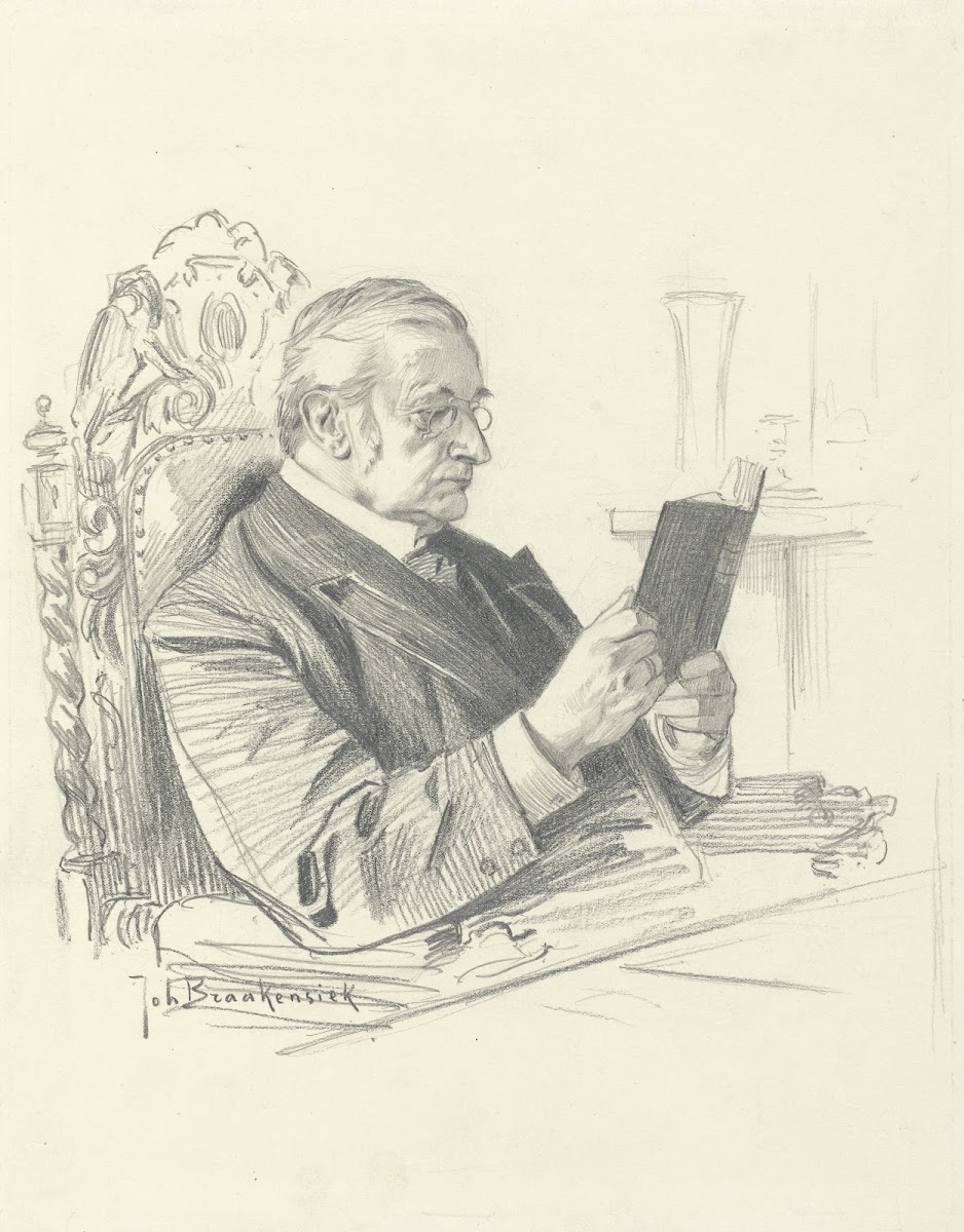 Portret van Jonkheer De Savornin Lohman lezend in een stoel