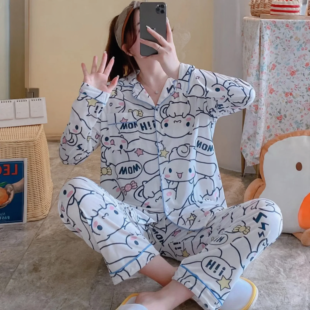 Damen-Pyjama-Set, langärmelig mit Rüschen