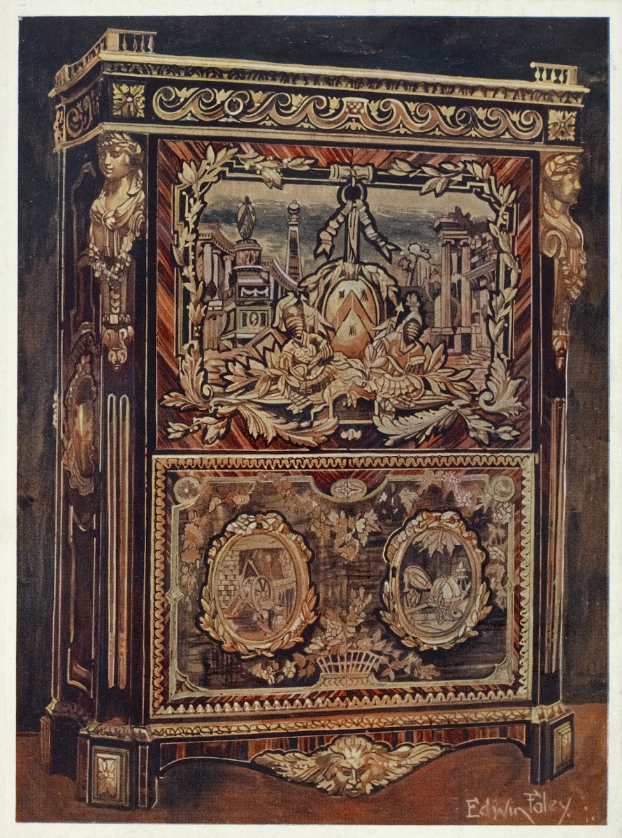 Upright secrétaire inlaid in various woods with cast chased and gilt bronze moun