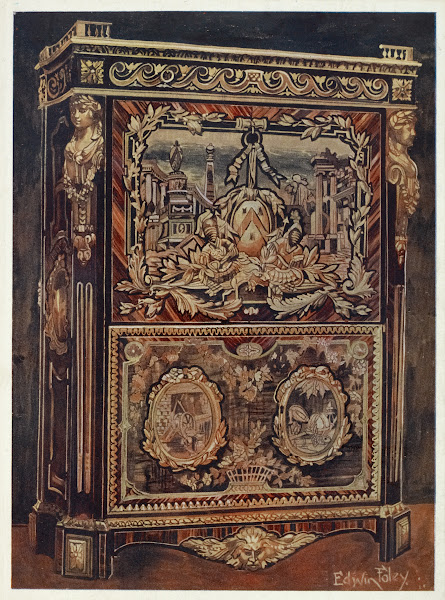 Upright secrétaire inlaid in various woods with cast chased and gilt bronze moun