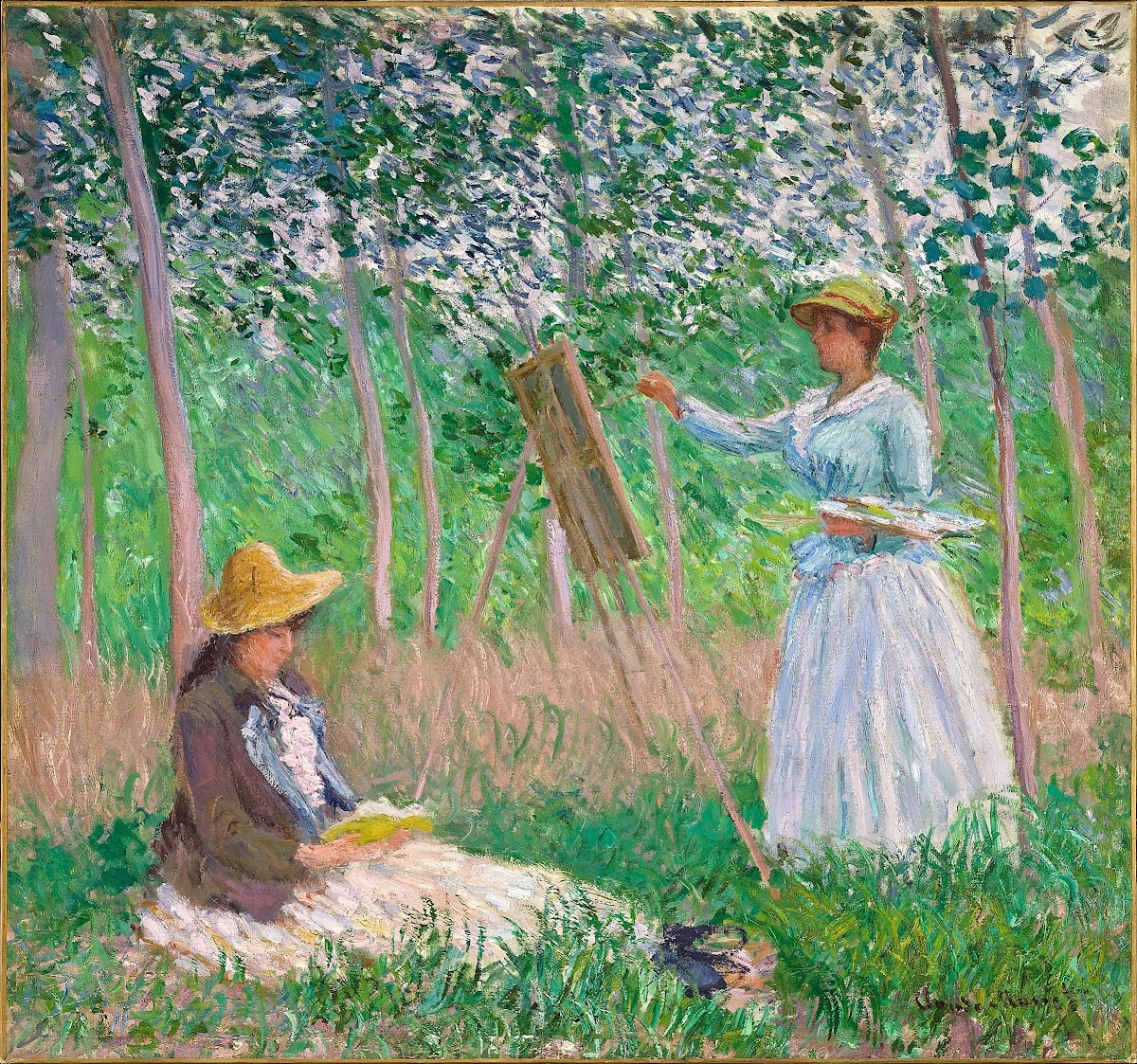 In The Woods At Giverny  Blanche Hoschedé At Her Easel With Suzanne Hoschedé Rea