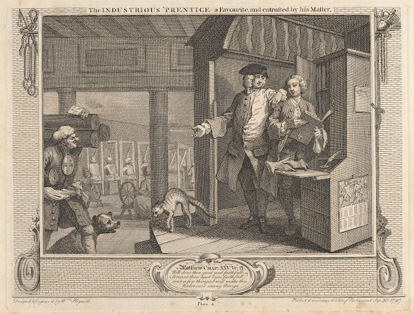 Plate 4 The Industrious Prentice a Favourite and Entrusted by his Master 1747