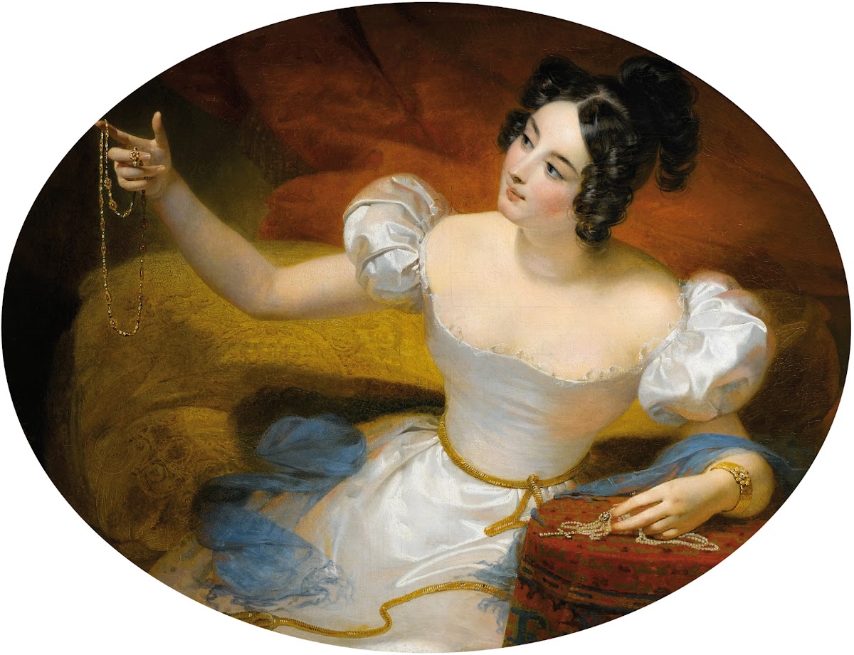 Le soir ou jeune fille tenant un collier