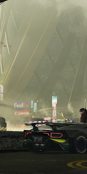 Cyberpunk, Neon, Randi Sanchez Verduga, Car 4K Wallpaper Background