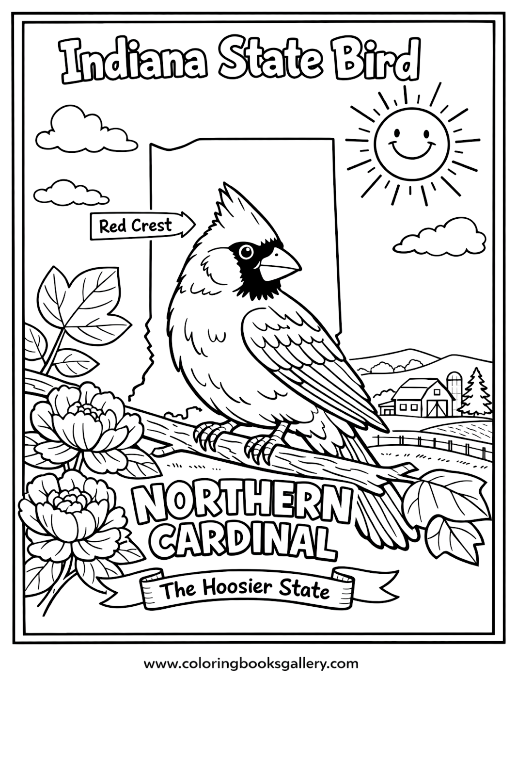 Indiana State Bird – Simple Educational Printable Coloring Page for Kids – printable coloring page