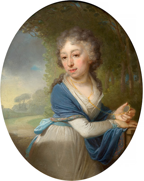 Portrait Of A Lady Wearing A Blue Shawl