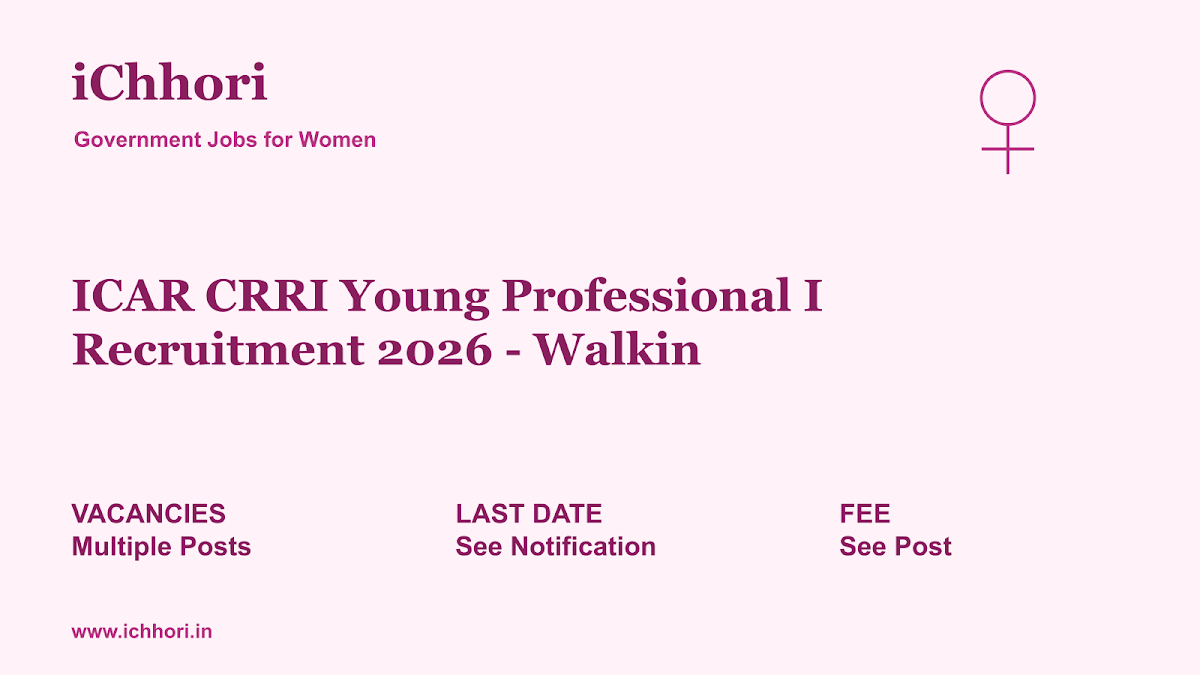 ICAR CRRI Young Professional I Recruitment 2026 - Walkin - iChhori