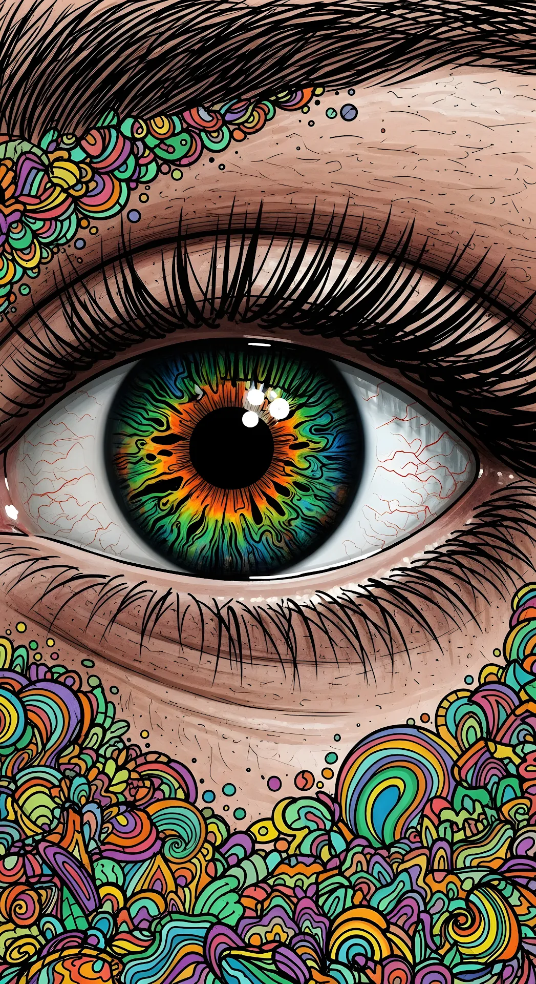 Psychedelic Eye with Swirling Iris and Colorful Border - Free 4K mobile Wallpaper
