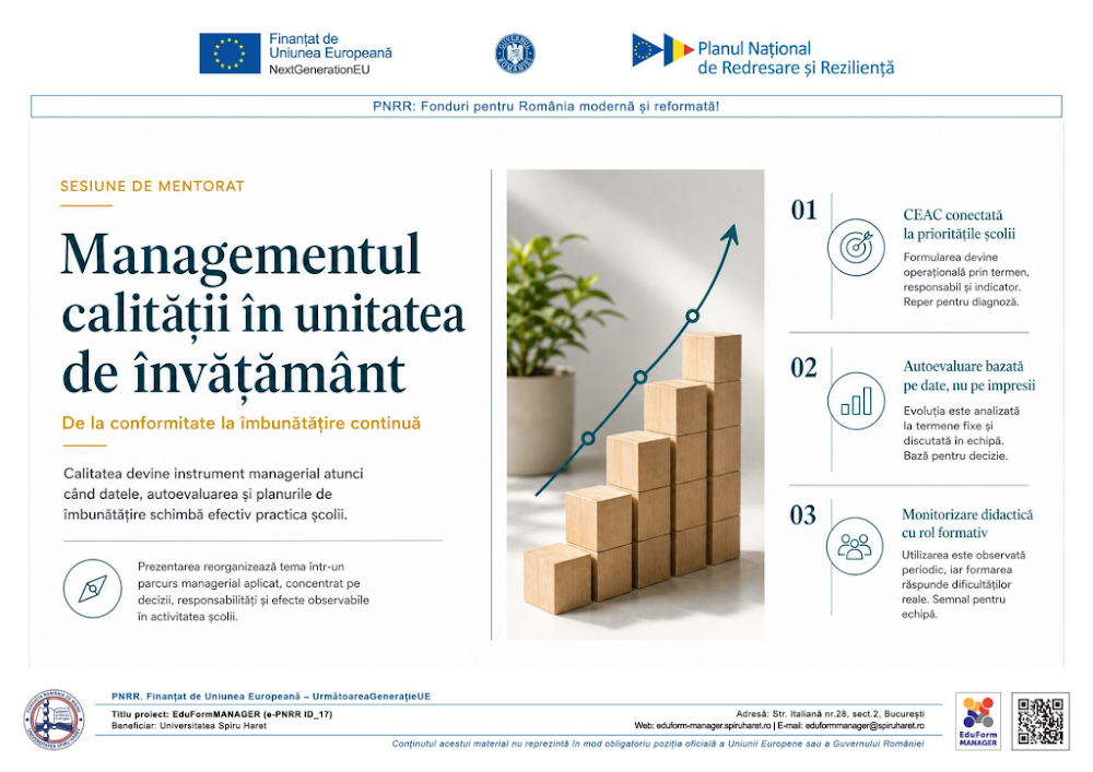 Coperta ghidului Managementul calității în unitatea de învățământ și mecanismele interne de asigurare a acesteia